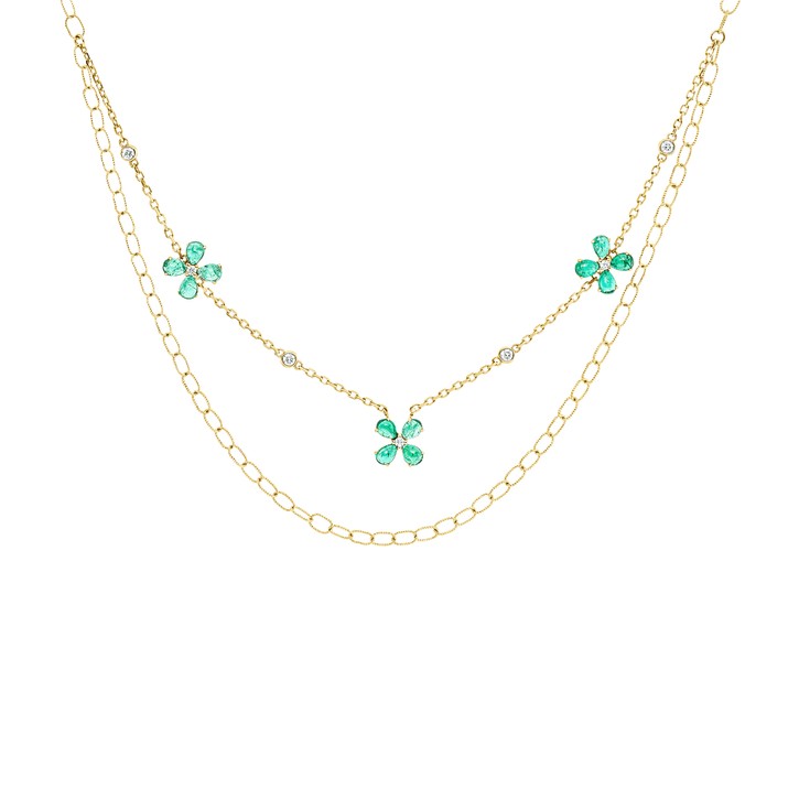 Collier aus 750 Gelbgold 12 Smaragde 7 Brillanten 0.15ct