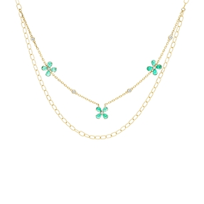 Collier aus 750 Gelbgold 12 Smaragde 1,78ct grün 7 Brillanten 0,15ct W-PI L:43,2cm