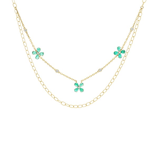 Collier aus 750 Gelbgold 12 Smaragde 7 Brillanten 0.15ct