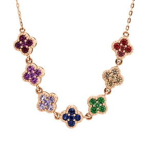 Collier aus 750 Gold Rotgold 35 Saphire 0,84ct mehrfarbig L:45,7cm Collier aus 750 Gold Rotgold 35 Saphire 0,84ct mehrfarbig L:45,7cm