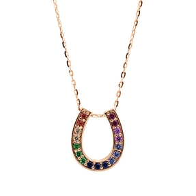 Collier aus 750 Gold Rotgold 17 Saphire 0,2ct mehrfarbig L:45,7cm Collier aus 750 Gold Rotgold 17 Saphire 0,2ct mehrfarbig L:45,7cm