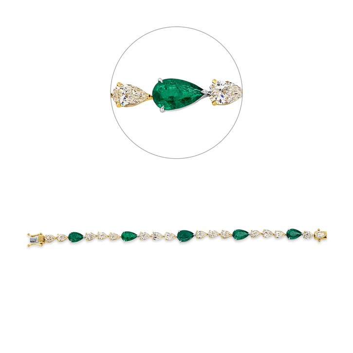 Armband aus 750 Gold gelb 5 Smaragde 16 Diamanten 8.59ct