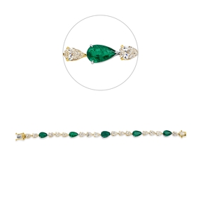 Armband 750 Gold gelb 5 Smaragde 8,11ct 16 Diamanten Tropfen-Schliff 8,59ct gelb-SI
