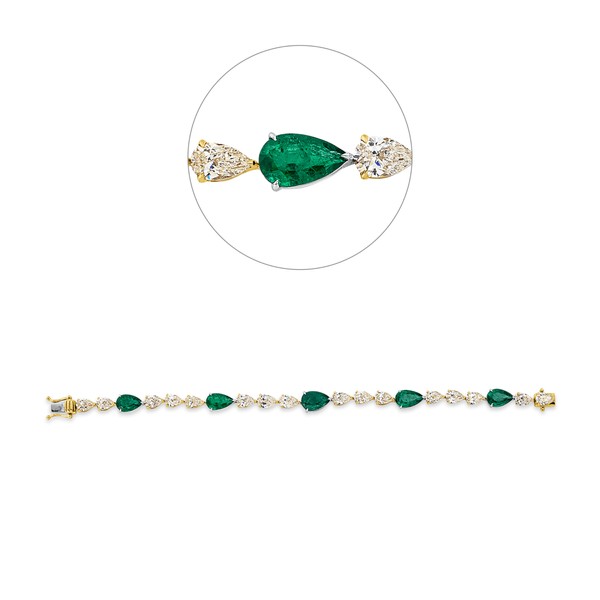 Armband aus 750 Gold gelb 5 Smaragde 16 Diamanten 8.59ct