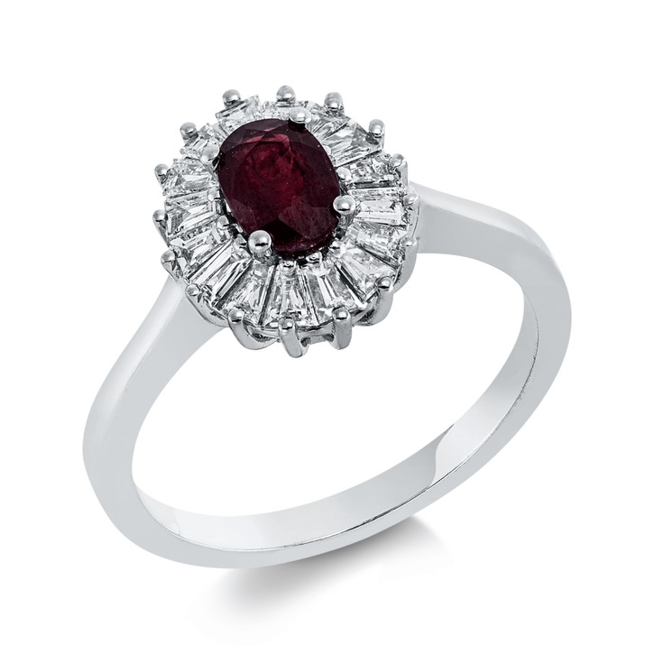 Ring aus 750 Weißgold Rubin 16 Diamanten 0.44ct
