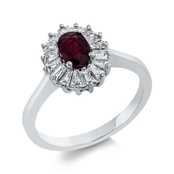 Ring aus 750 Weißgold Rubin 16 Diamanten 0.44ct