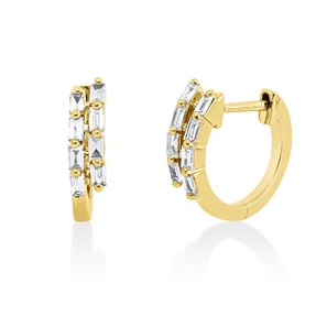 Creolen aus 750 Gelbgold 16 Diamanten Baguette-Schliff 0,25ct TW-SI 12,9x2,9mm