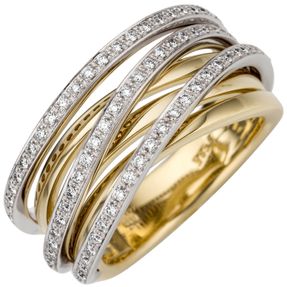 Breiter Ring 585 Gold gelb/weiß bicolor 78 Diamanten Brillanten 0,39 Ct. W-SI