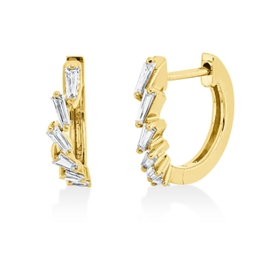 Creolen aus 750 Gelbgold 12 Diamanten Trapez-Schliff 0,23ct TW-SI 12,9x2,6mm
