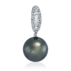 Anhänger aus 750 Weißgold Tahiti-Perle 10,5mm grün 33 Diamanten 0,24ct W-SI