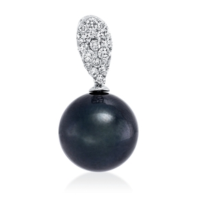 Anhänger aus 750 Weißgold Tahiti-Perle 10,5mm dunkel 17 Brillanten 0,21ct W-SI