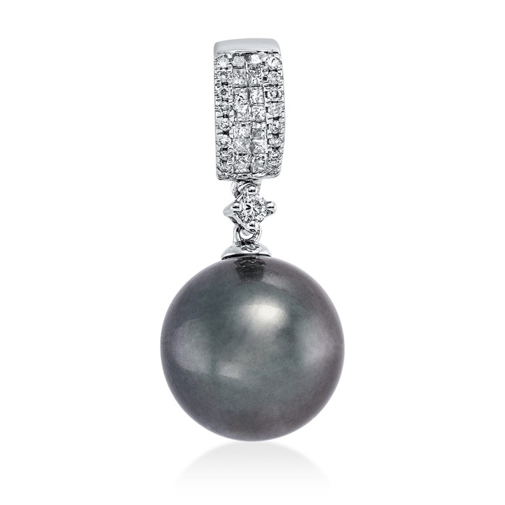 Anhänger aus 750 Weißgold Tahiti-Perle 35 Brillanten 0.2ct