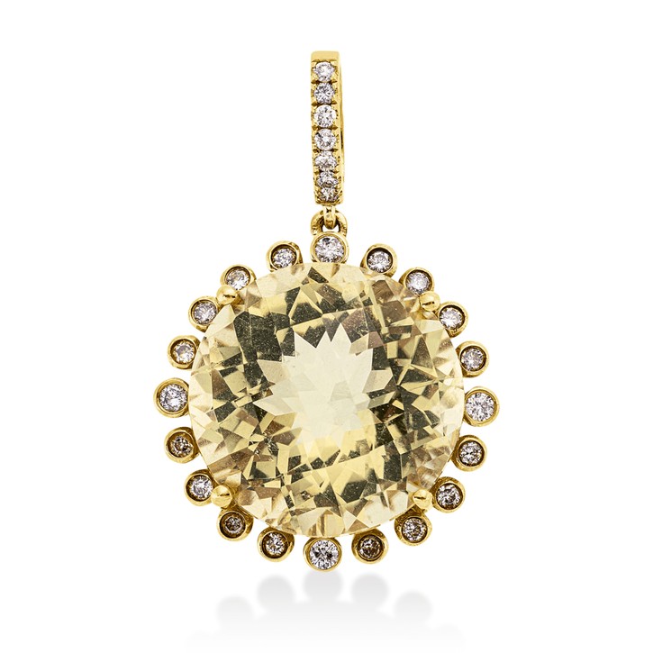 Anhänger aus 750 Gelbgold Lemonquarz 27 Brillanten 0.34ct