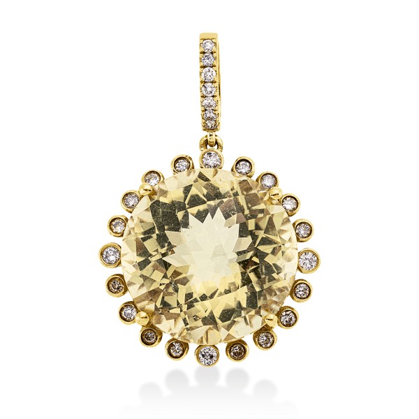 Anhänger aus 750 Gelbgold Lemonquarz 27 Brillanten 0.34ct
