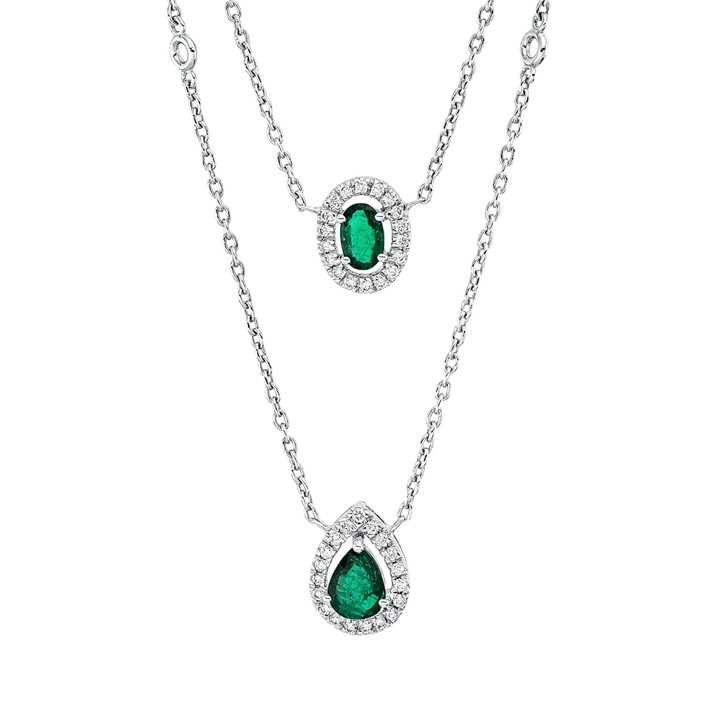 Collier aus 750 Weißgold 2 Smaragde 37 Brillanten 0.26ct