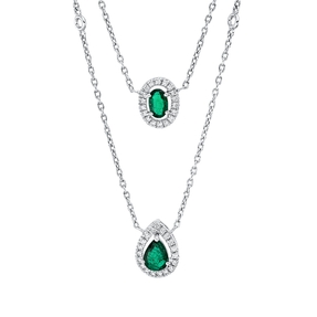 Collier 750 Weißgold 2 Smaragde 0,9ct grün 37 Brillanten 0,26ct TW-SI L:40,6cm
