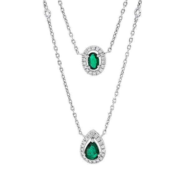 Collier aus 750 Weißgold 2 Smaragde 37 Brillanten 0.26ct