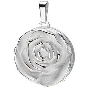 Medaillon Anhänger Rose Blume aus 925 Silber rhodiniert mattiert für 1 Foto