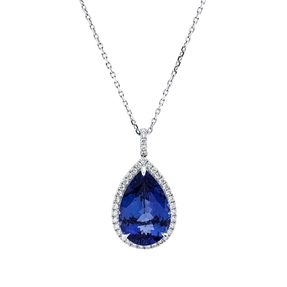 Collier aus 750 Weißgold Tansanit 11,2ct blau 38 Brillanten 0,59ct TW-VSI L:45,7cm