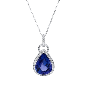 Collier aus 750 Weißgold Tansanit 8,41ct blau 43 Brillanten 0,66ct TW-VSI L:45,7cm