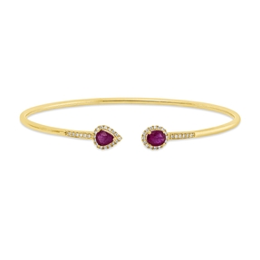 Armreif aus 750 Gelbgold 2 Rubine 0,91ct rot 44 Brillanten 0,13ct TW-SI 46x58mm