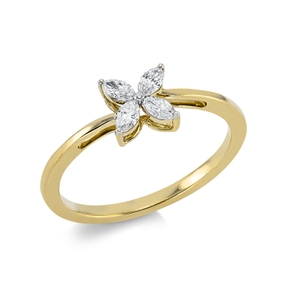 Ring aus 750 Gelbgold 4 Diamanten Navette-Schliff 0,27ct TW-SI B:6,1mm