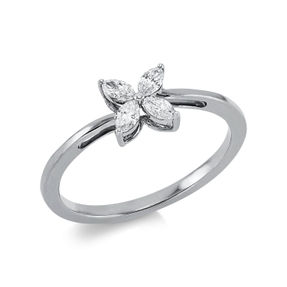 Ring aus 750 Weißgold 4 Diamanten Navette-Schliff 0,28ct TW-SI B:6,1mm