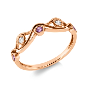 Ring aus 750 Rotgold 3 Saphire 0,09ct pink 2 Brillanten 0,04ct TWW-si B:4,6mm
