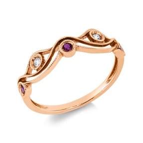 Ring aus 750 Rotgold 3 Rubine 0,07ct rot 2 Brillanten 0,04ct TWW-si B:4,8mm