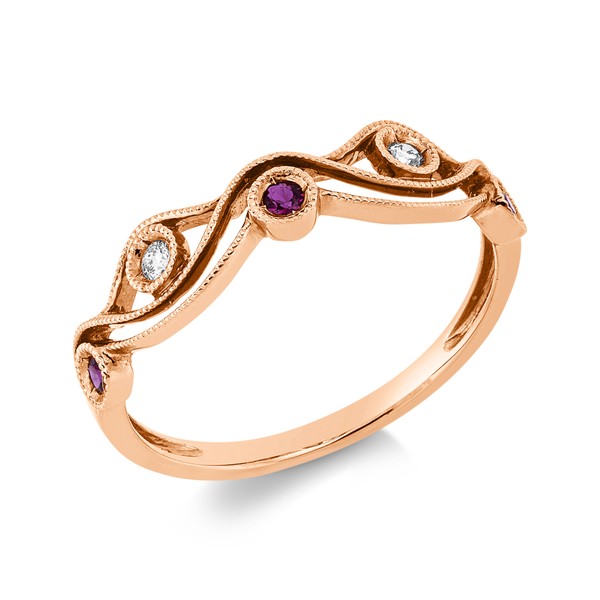 Ring aus 750 Rotgold 3 Rubine 2 Brillanten 0.04ct