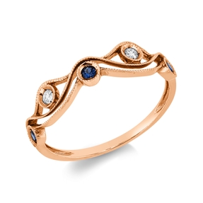 Ring aus 750 Rotgold 3 Saphire 0,09ct blau 2 Brillanten 0,04ct TWW-si B:4,7mm