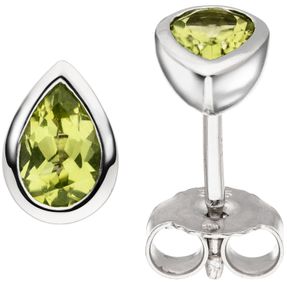 Ohrstecker aus 585 Gold Weißgold 2 Peridote grün Ohrringe Tropfen