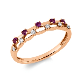 Ring aus 750 Rotgold 5 Rubine 0,14ct rot 6 Brillanten 0,07ct TWW-si B:3,3mm