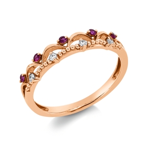 Ring aus 750 Rotgold 5 Rubine 0,08ct rot 4 Brillanten 0,04ct TWW-si B:4mm Ring aus 750 Rotgold 5 Rubine 0,08ct rot 4 Brillanten 0,04ct TWW-si B:4mm