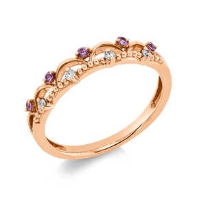 Ring aus 750 Rotgold 5 Saphire 0,08ct pink 4 Brillanten 0,05ct TWW-si B:4mm