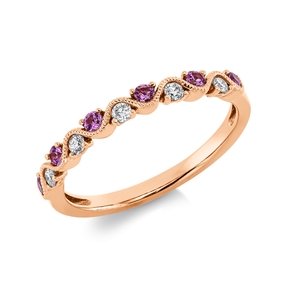 Ring aus 750 Rotgold 6 Saphire 0,18ct pink 5 Brillanten 0,1ct TWW-pi B:2,3mm Ring aus 750 Rotgold 6 Saphire 0,18ct pink 5 Brillanten 0,1ct TWW-pi B:2,3mm