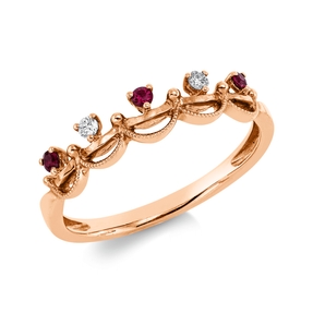 Ring aus 750 Rotgold 3 Rubine 0,07ct rot 2 Brillanten 0,04ct TWW-si B:4mm Ring aus 750 Rotgold 3 Rubine 0,07ct rot 2 Brillanten 0,04ct TWW-si B:4mm