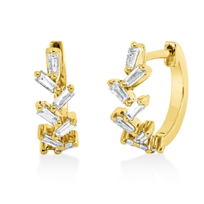 Creolen aus 750 Gelbgold 16 Diamanten Trapez-Schliff 0,33ct TW-SI 12,3x4mm