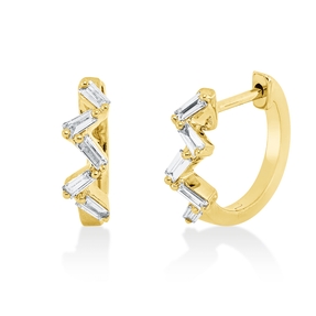 Creolen aus 750 Gelbgold 10 Diamanten Trapez-Schliff 0,19ct TW-SI 12,4x3,3mm