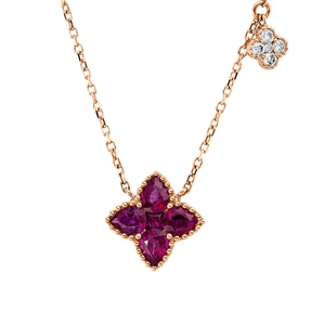 Collier aus 750 Rotgold 5 Rubine 1,06ct rot 5 Brillanten 0,11ct TWW-si L:45cm