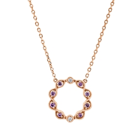 Collier aus 750 Rotgold 8 Saphire 0,08ct pink 2 Brillanten 0,02ct TWW-si L:43cm