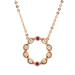 Collier Kugel 750 Rotgold 2 Rubine 0,03ct rot 8 Brillanten 0,08ct TWW-si L:45,7cm