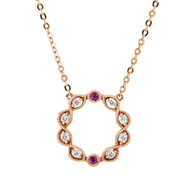 Collier Kugel aus 750 Rotgold 2 Rubine 8 Brillanten 0.08ct