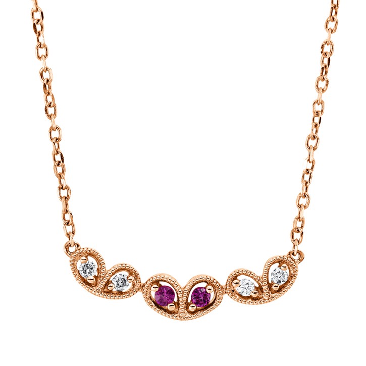 Collier aus 750 Rotgold 2 Rubine 4 Brillanten 0.03ct