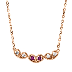 Collier aus 750 Rotgold 2 Rubine 0,04ct rot 4 Brillanten 0,03ct TWW-pi L:47,3cm