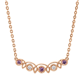 Collier aus 750 Rotgold 3 Saphire 0,07ct pink 2 Brillanten 0,04ct TWW-si L:45cm
