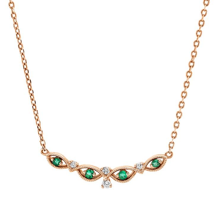 Collier aus 750 Rotgold 4 Smaragde 4 Brillanten 0.05ct