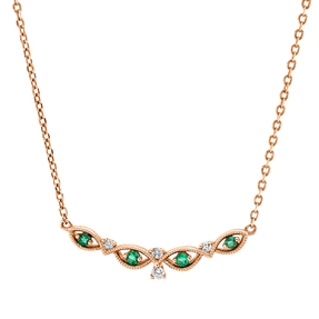 Collier aus 750 Rotgold 4 Smaragde 0,06ct grün 4 Brillanten 0,05ct TWW-si L:45cm