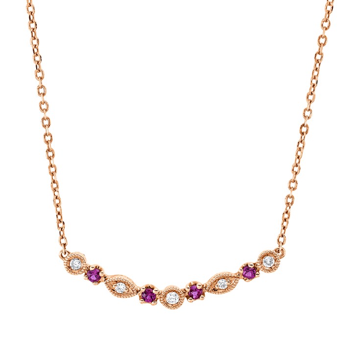 Collier aus 750 Rotgold 4 Rubine 5 Brillanten 0.05ct
