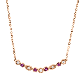 Collier aus 750 Rotgold 4 Rubine 0,1ct rot 5 Brillanten 0,05ct TWW-si L:45cm